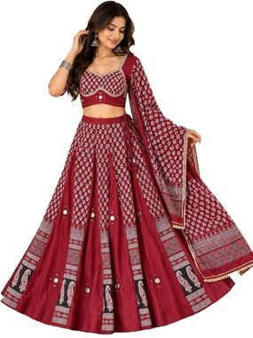 Ajrakh Cotton Chaniya Choli | Navratri Lehenga Blouse Dupatta | Heavy Mirror